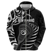 Personalised New Zealand Silver Fern Lacrosse Zip Hoodie Aotearoa Maori Pattern