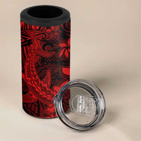 Polynesian 4 in 1 Can Cooler Tumbler Red Hawaiian Tribal Hammerhead Shark