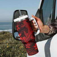 Polynesian Tumbler With Handle Red Hawaiian Tribal Hammerhead Shark