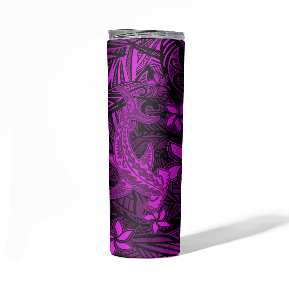 Polynesian Skinny Tumbler Pink Hawaiian Tribal Hammerhead Shark