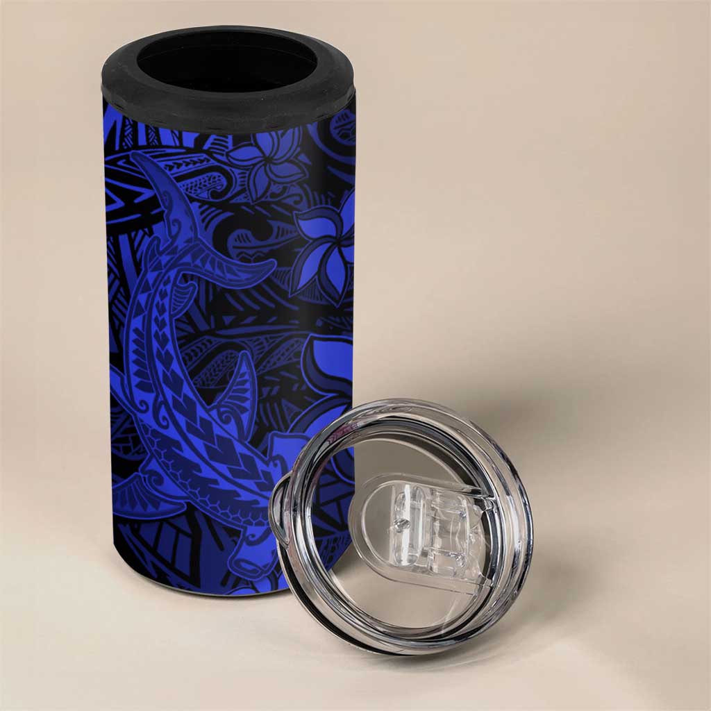 Polynesian 4 in 1 Can Cooler Tumbler Blue Hawaiian Tribal Hammerhead Shark