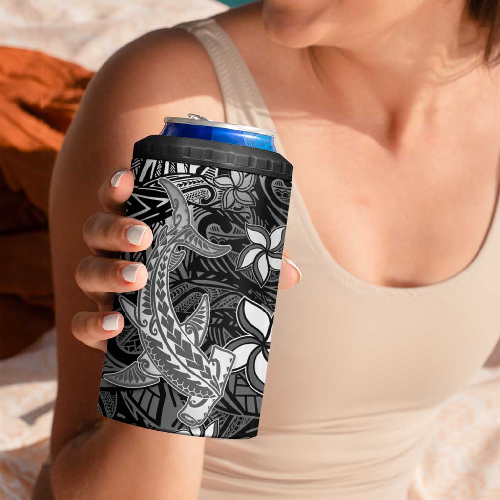 Polynesian 4 in 1 Can Cooler Tumbler Black Hawaiian Tribal Hammerhead Shark