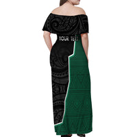 Personalised New Zealand And South Africa Rugby Off Shoulder Maxi Dress 2024 All Black Springboks Mascots Together