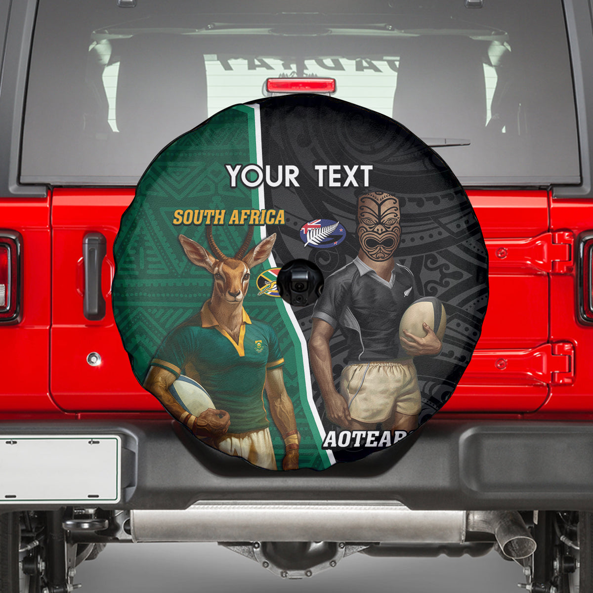Personalised New Zealand And South Africa Rugby Spare Tire Cover 2024 All Black Springboks Mascots Together LT14 - Polynesian Pride