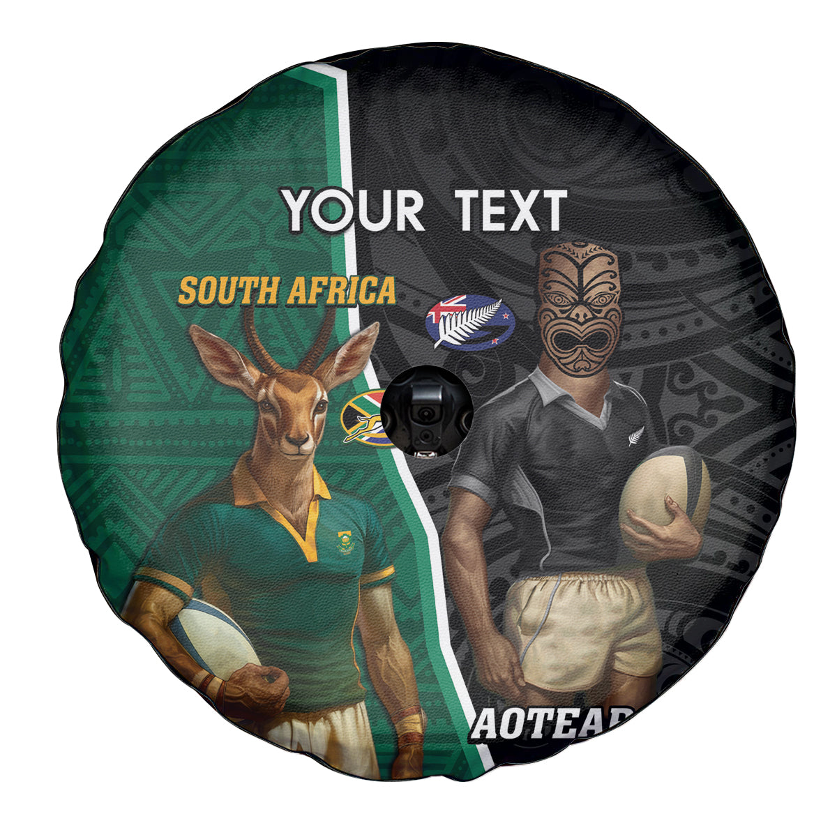 Personalised New Zealand And South Africa Rugby Spare Tire Cover 2024 All Black Springboks Mascots Together LT14 - Polynesian Pride
