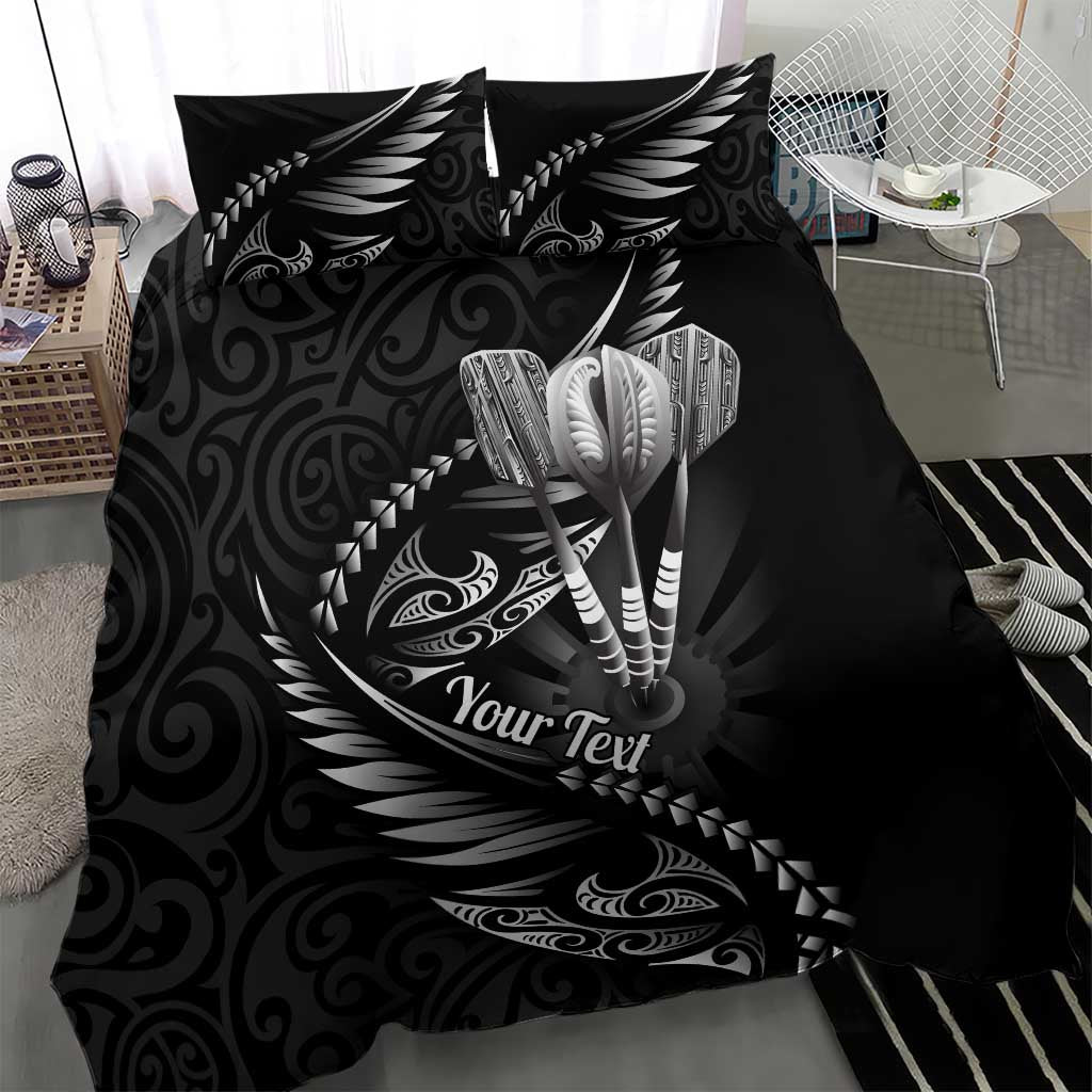 Personalised All Black New Zealand Darts Bedding Set Aoteroa Fern Maori Galaxy Style