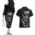 Personalised All Black New Zealand Darts Couples Matching Off The Shoulder Long Sleeve Dress and Hawaiian Shirt Aoteroa Fern Maori Galaxy Style