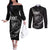 Personalised All Black New Zealand Darts Couples Matching Off The Shoulder Long Sleeve Dress and Long Sleeve Button Shirt Aoteroa Fern Maori Galaxy Style