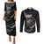 Personalised All Black New Zealand Darts Couples Matching Puletasi and Long Sleeve Button Shirt Aoteroa Fern Maori Galaxy Style