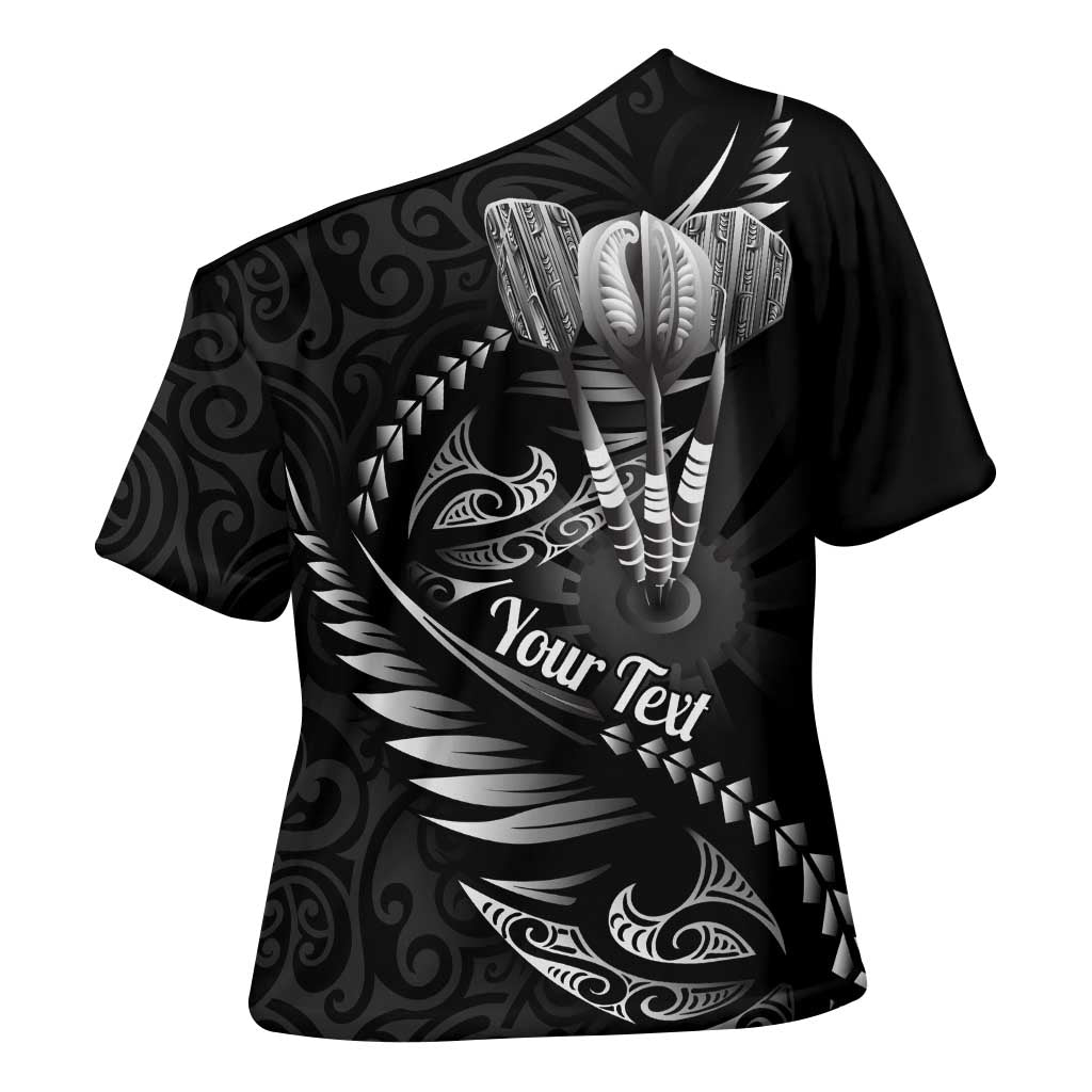 Personalised All Black New Zealand Darts Cross Shoulder Shirt Aoteroa Fern Maori Galaxy Style - Polynesian Pride