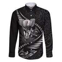 Personalised All Black New Zealand Darts Family Matching Long Sleeve Bodycon Dress and Hawaiian Shirt Aoteroa Fern Maori Galaxy Style