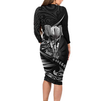 Personalised All Black New Zealand Darts Family Matching Long Sleeve Bodycon Dress and Hawaiian Shirt Aoteroa Fern Maori Galaxy Style