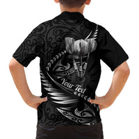 Personalised All Black New Zealand Darts Family Matching Off The Shoulder Long Sleeve Dress and Hawaiian Shirt Aoteroa Fern Maori Galaxy Style