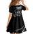 Personalised All Black New Zealand Darts Family Matching Off The Shoulder Long Sleeve Dress and Hawaiian Shirt Aoteroa Fern Maori Galaxy Style