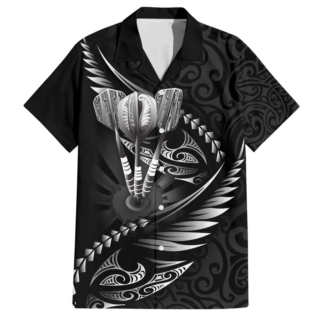 Personalised All Black New Zealand Darts Family Matching Off Shoulder Maxi Dress and Hawaiian Shirt Aoteroa Fern Maori Galaxy Style
