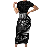 Personalised All Black New Zealand Darts Family Matching Short Sleeve Bodycon Dress and Hawaiian Shirt Aoteroa Fern Maori Galaxy Style