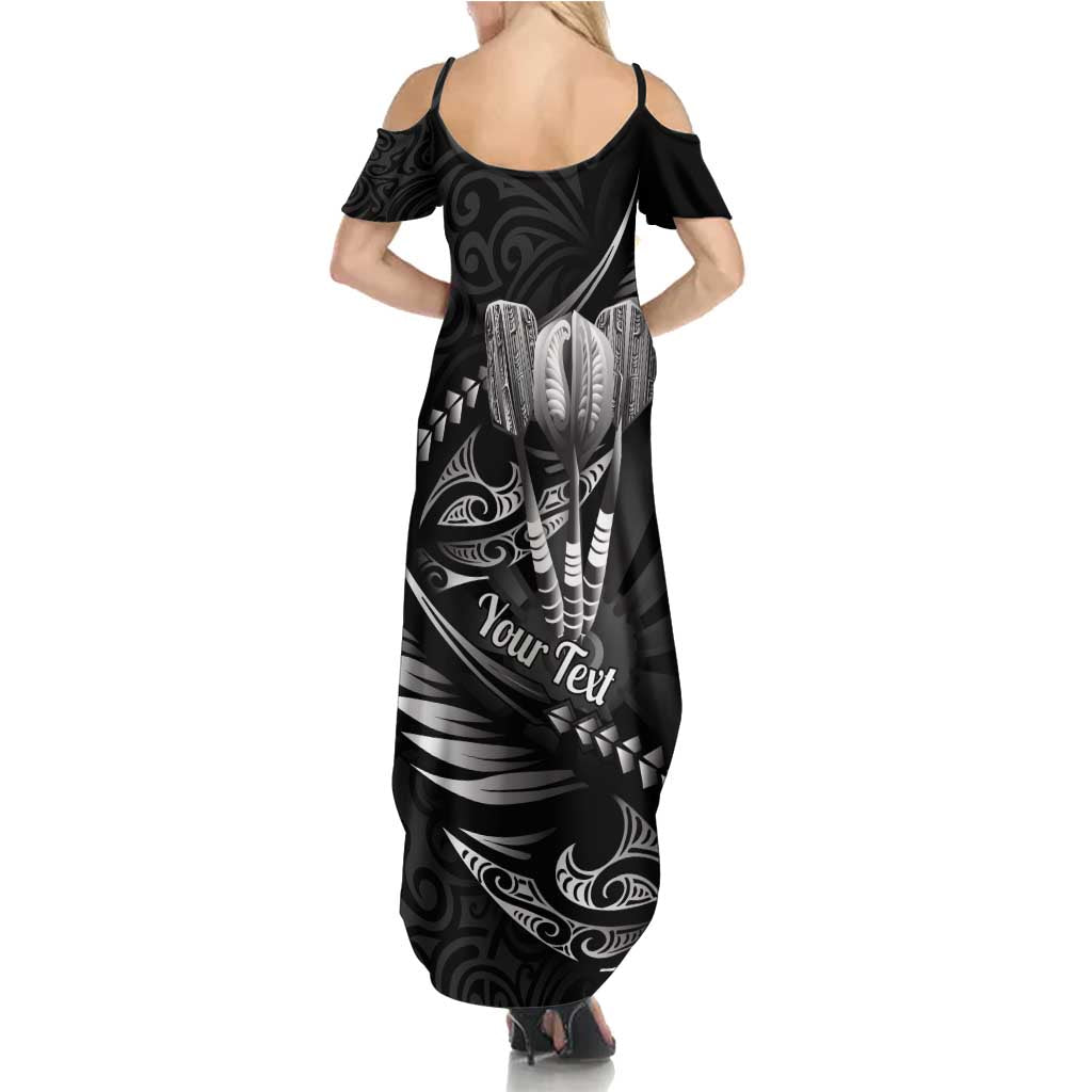 Personalised All Black New Zealand Darts Family Matching Summer Maxi Dress and Hawaiian Shirt Aoteroa Fern Maori Galaxy Style