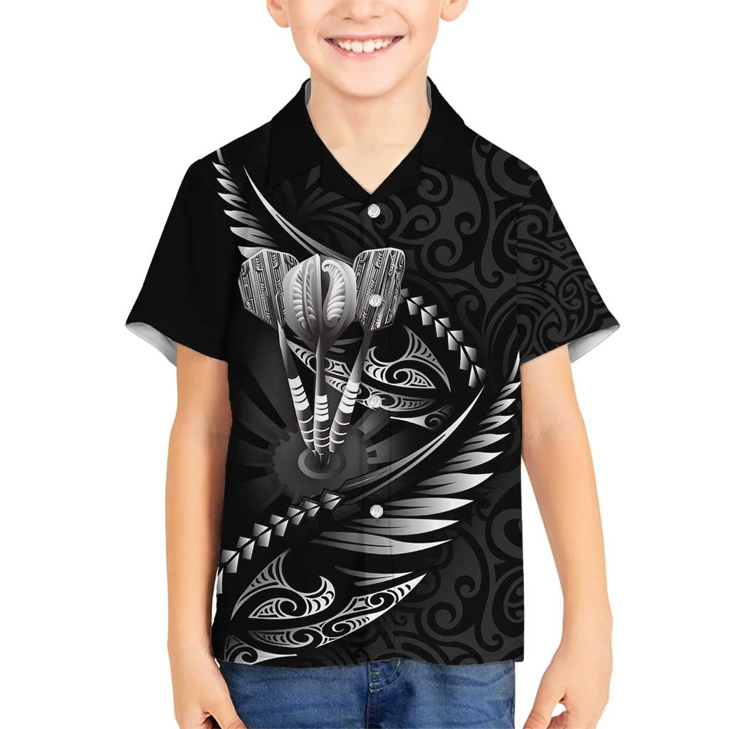 Personalised All Black New Zealand Darts Family Matching Tank Maxi Dress and Hawaiian Shirt Aoteroa Fern Maori Galaxy Style