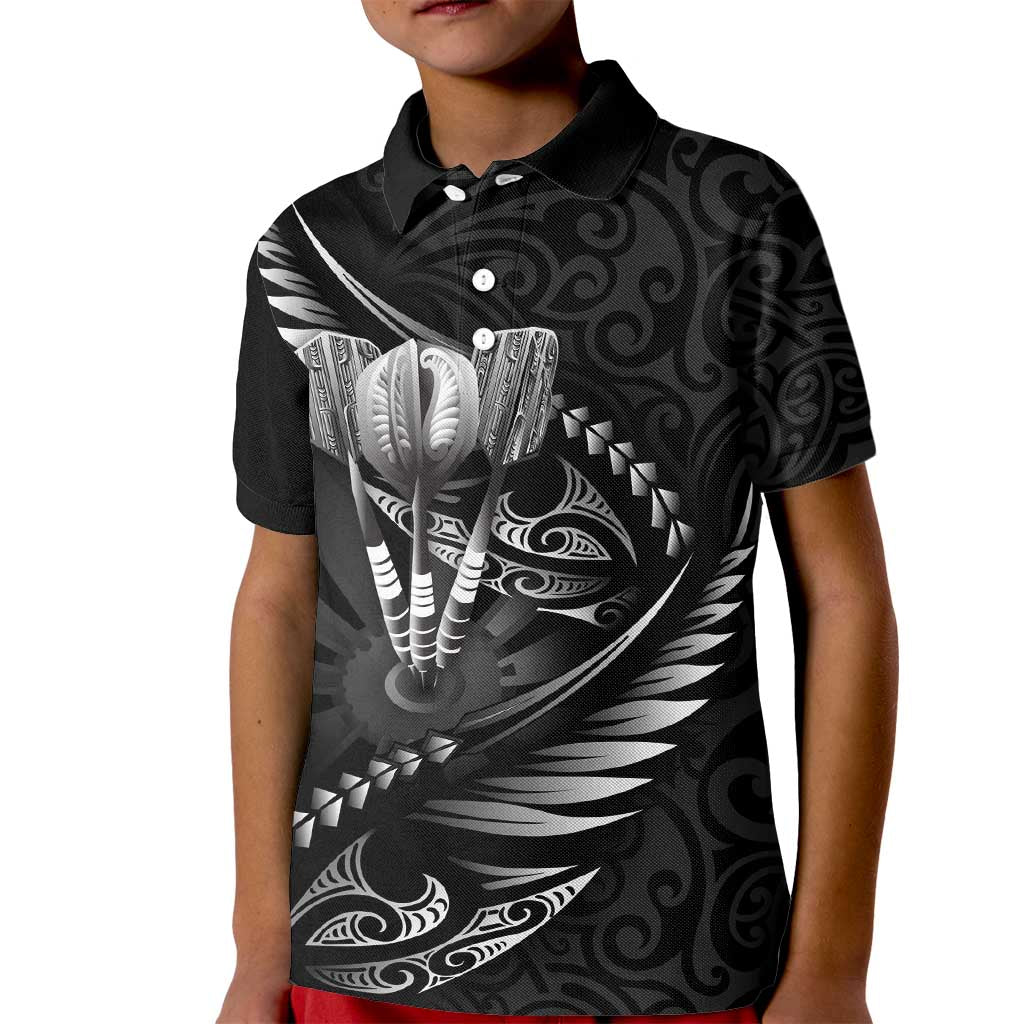 Personalised All Black New Zealand Darts Kid Polo Shirt Aoteroa Fern Maori Galaxy Style