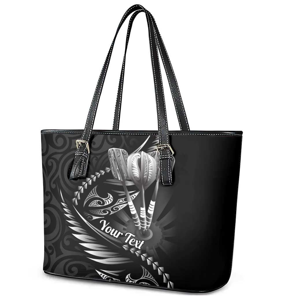 Personalised All Black New Zealand Darts Leather Tote Bag Aoteroa Fern Maori Galaxy Style