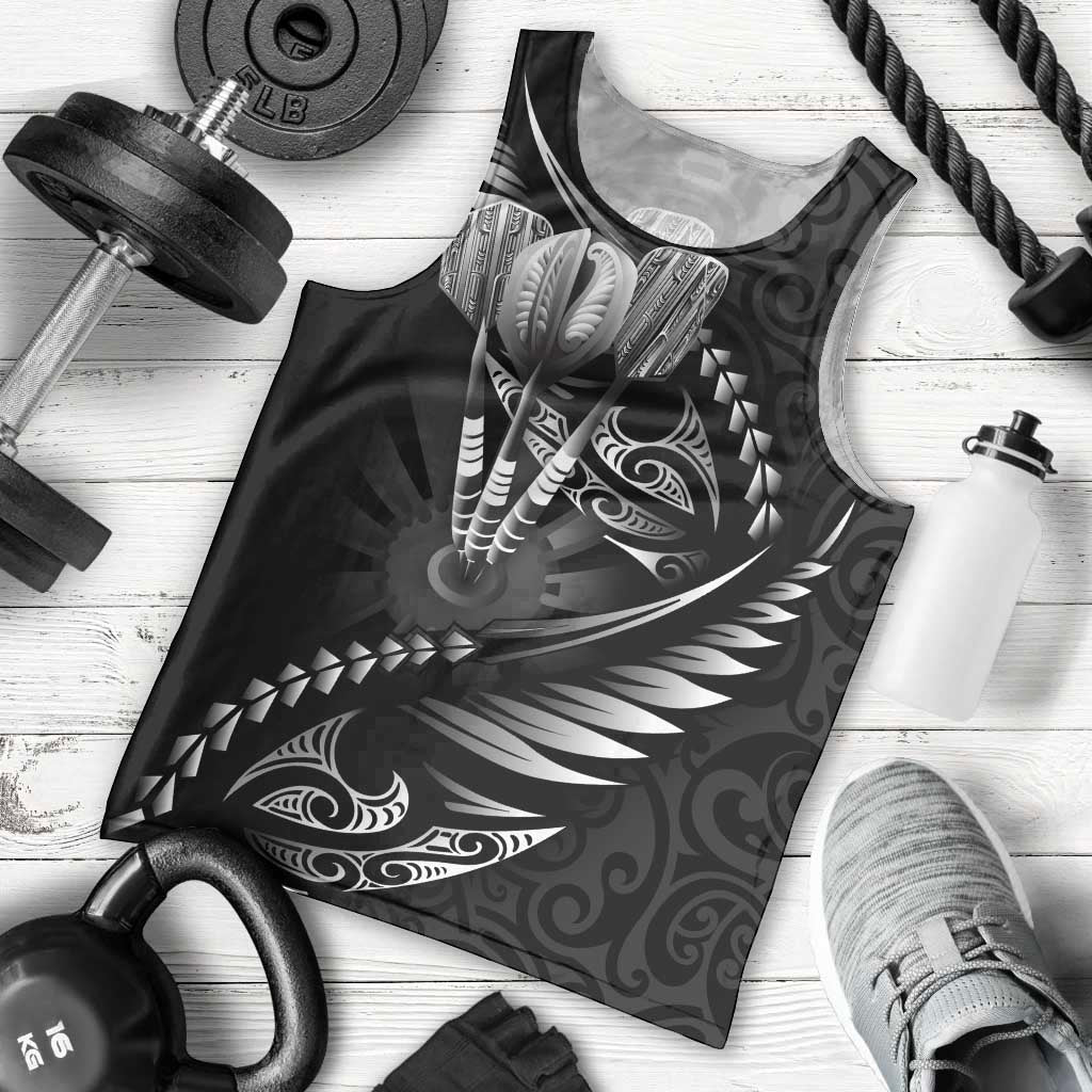 Personalised All Black New Zealand Darts Men Tank Top Aoteroa Fern Maori Galaxy Style