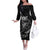 Personalised All Black New Zealand Darts Off The Shoulder Long Sleeve Dress Aoteroa Fern Maori Galaxy Style