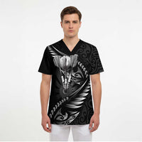 Personalised All Black New Zealand Darts Scrub Top Aoteroa Fern Maori Galaxy Style - Polynesian Pride