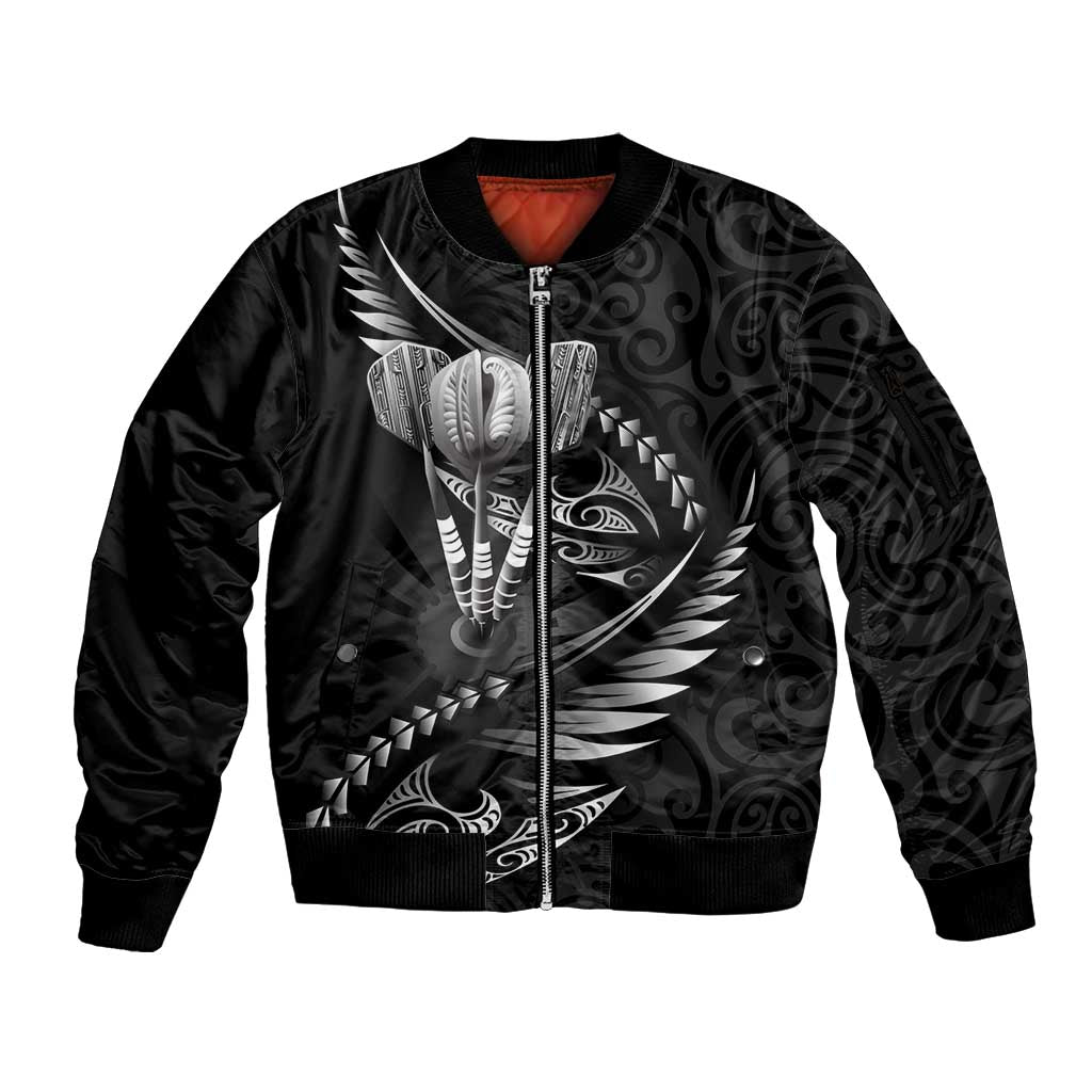 Personalised All Black New Zealand Darts Sleeve Zip Bomber Jacket Aoteroa Fern Maori Galaxy Style