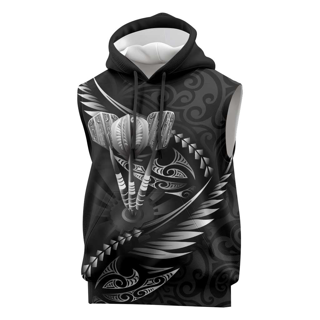 Personalised All Black New Zealand Darts Sleeveless Hoodie Aoteroa Fern Maori Galaxy Style - Polynesian Pride