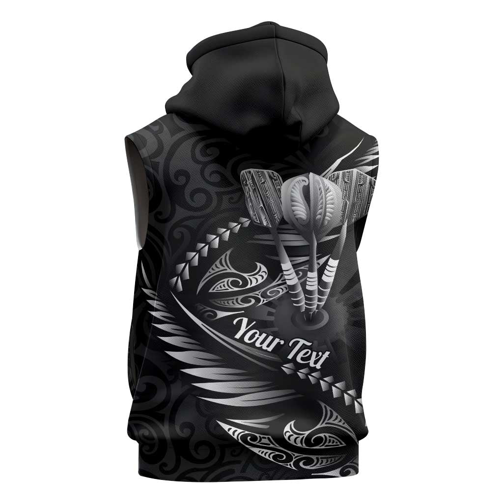 Personalised All Black New Zealand Darts Sleeveless Zip Hoodie Aoteroa Fern Maori Galaxy Style - Polynesian Pride