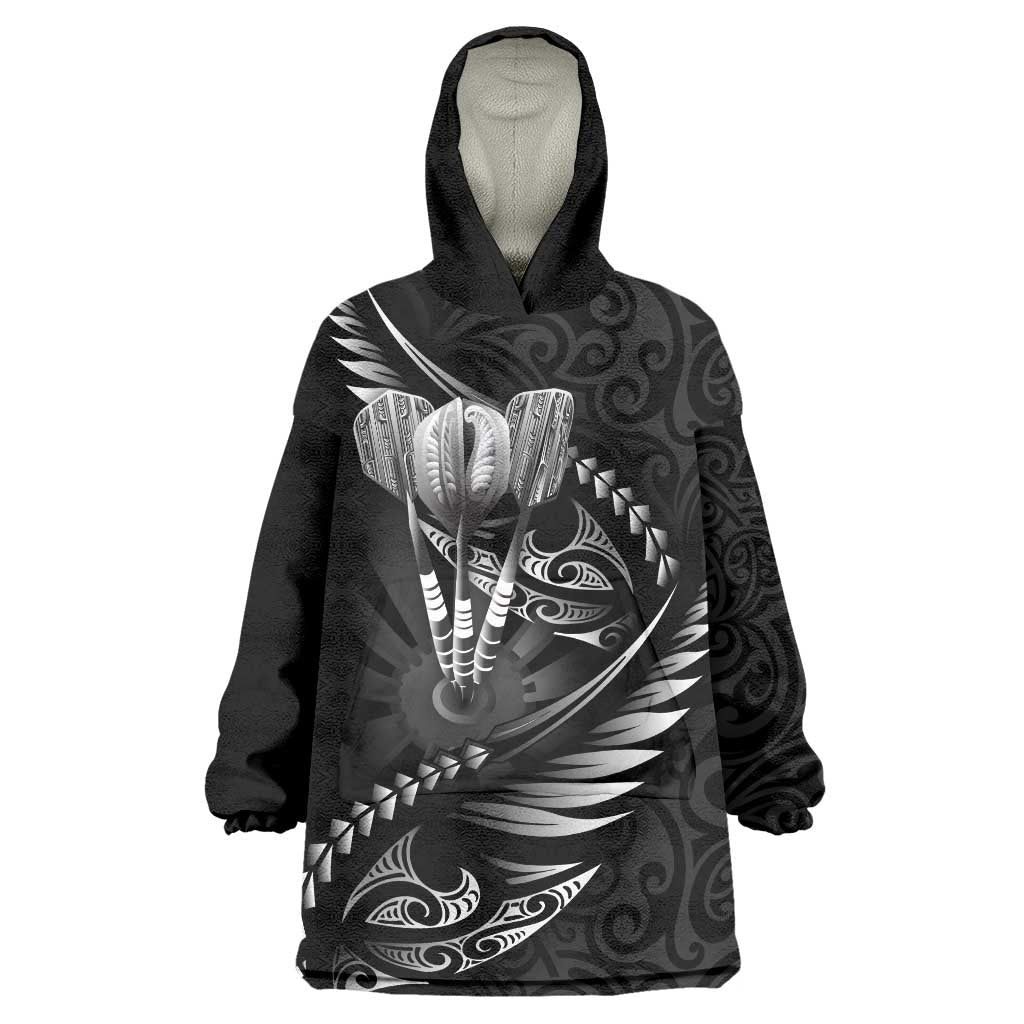 Personalised All Black New Zealand Darts Wearable Blanket Hoodie Aoteroa Fern Maori Galaxy Style