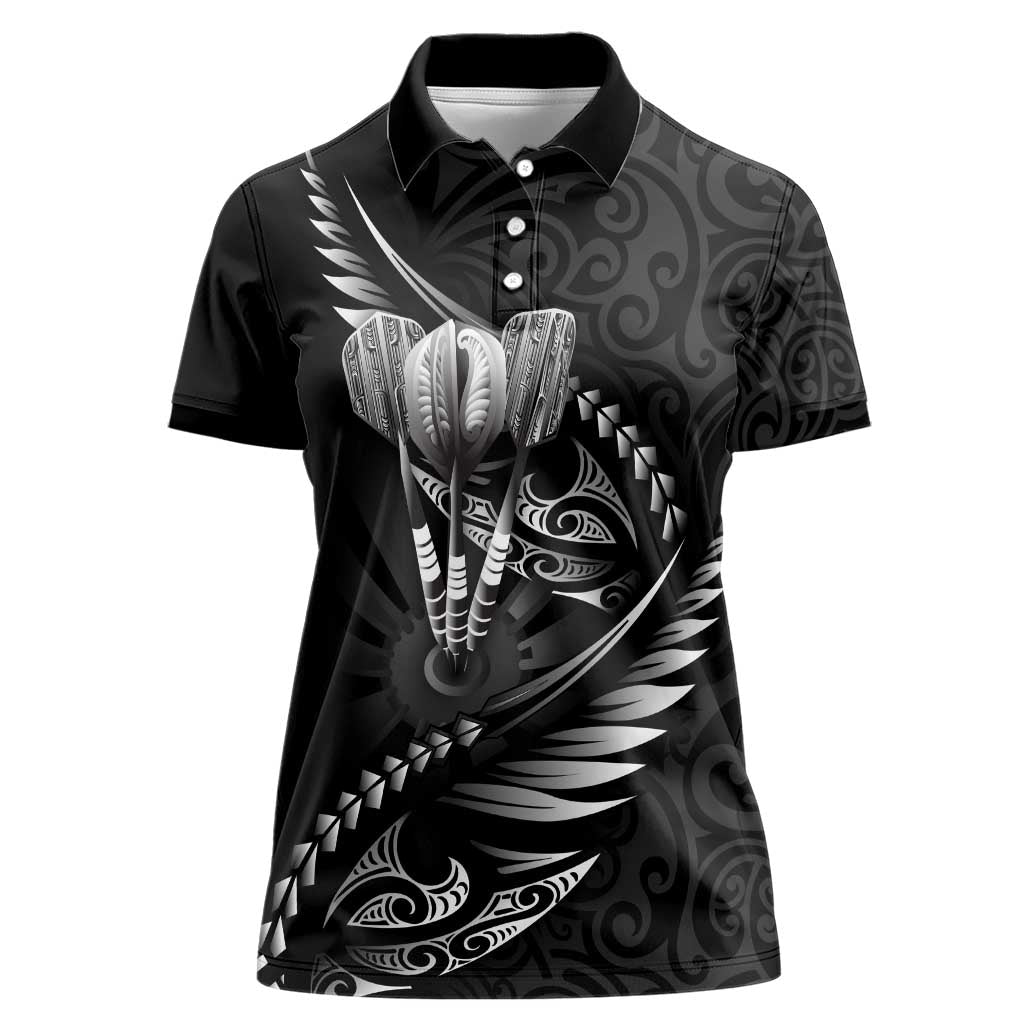 Personalised All Black New Zealand Darts Women Polo Shirt Aoteroa Fern Maori Galaxy Style
