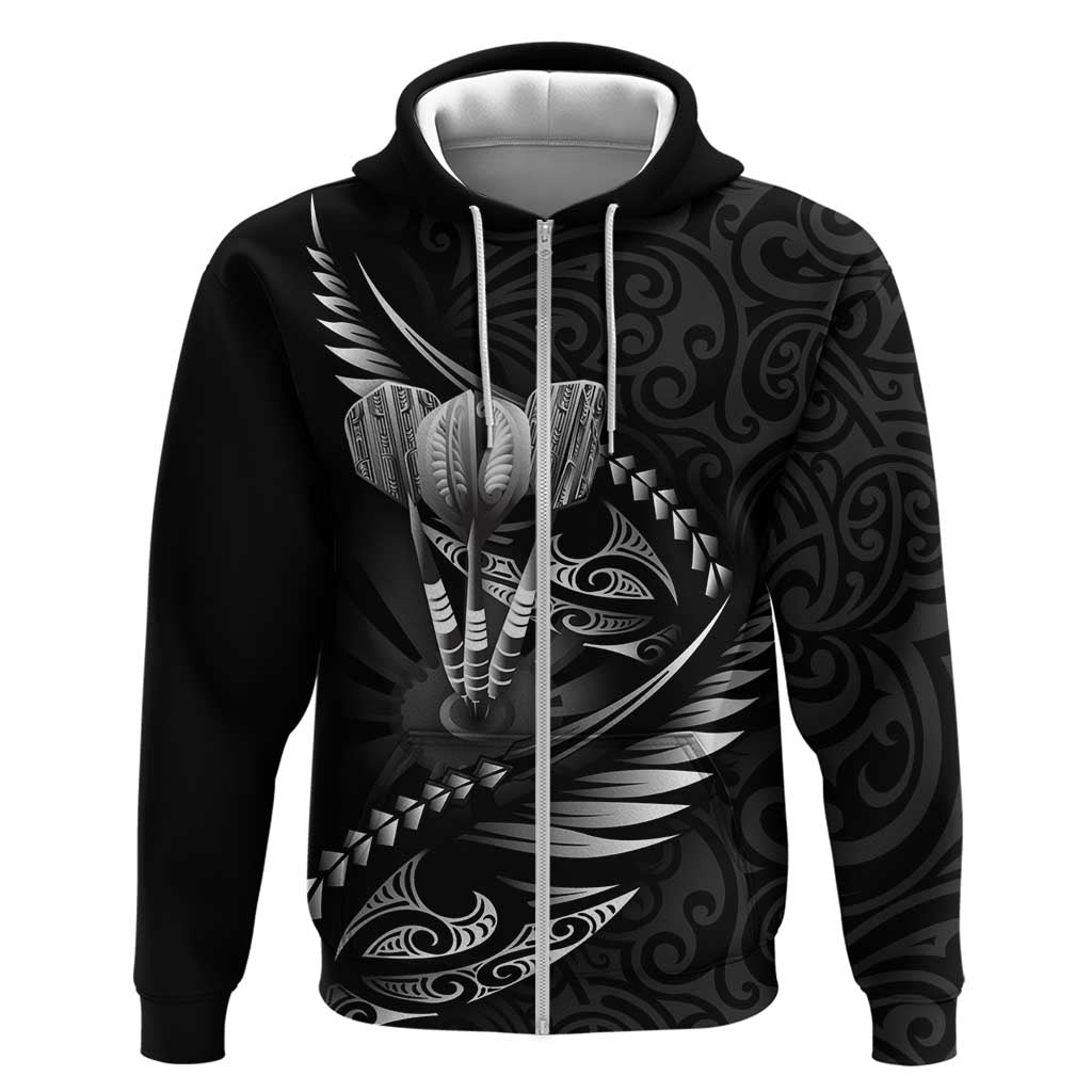 Personalised All Black New Zealand Darts Zip Hoodie Aoteroa Fern Maori Galaxy Style