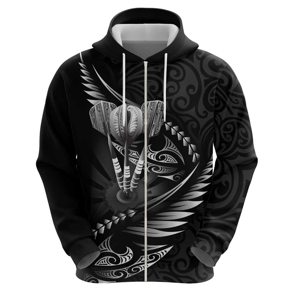 Personalised All Black New Zealand Darts Zip Hoodie Aoteroa Fern Maori Galaxy Style