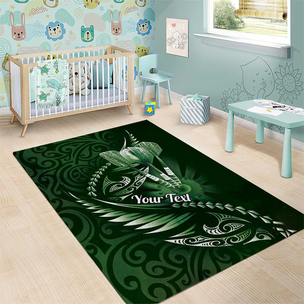 Personalised All Green New Zealand Darts Area Rug Aoteroa Fern Maori Galaxy Style
