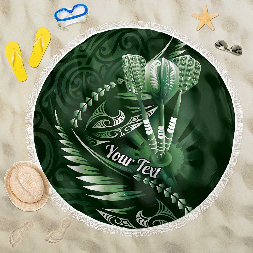 Personalised All Green New Zealand Darts Beach Blanket Aoteroa Fern Maori Galaxy Style