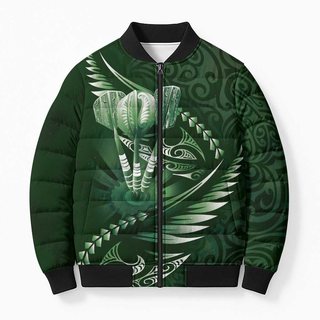 Personalised All Green New Zealand Darts Bomber Puffer Jacket Aoteroa Fern Maori Galaxy Style - Polynesian Pride