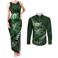 Personalised All Green New Zealand Darts Couples Matching Tank Maxi Dress and Long Sleeve Button Shirt Aoteroa Fern Maori Galaxy Style