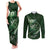 Personalised All Green New Zealand Darts Couples Matching Tank Maxi Dress and Long Sleeve Button Shirt Aoteroa Fern Maori Galaxy Style