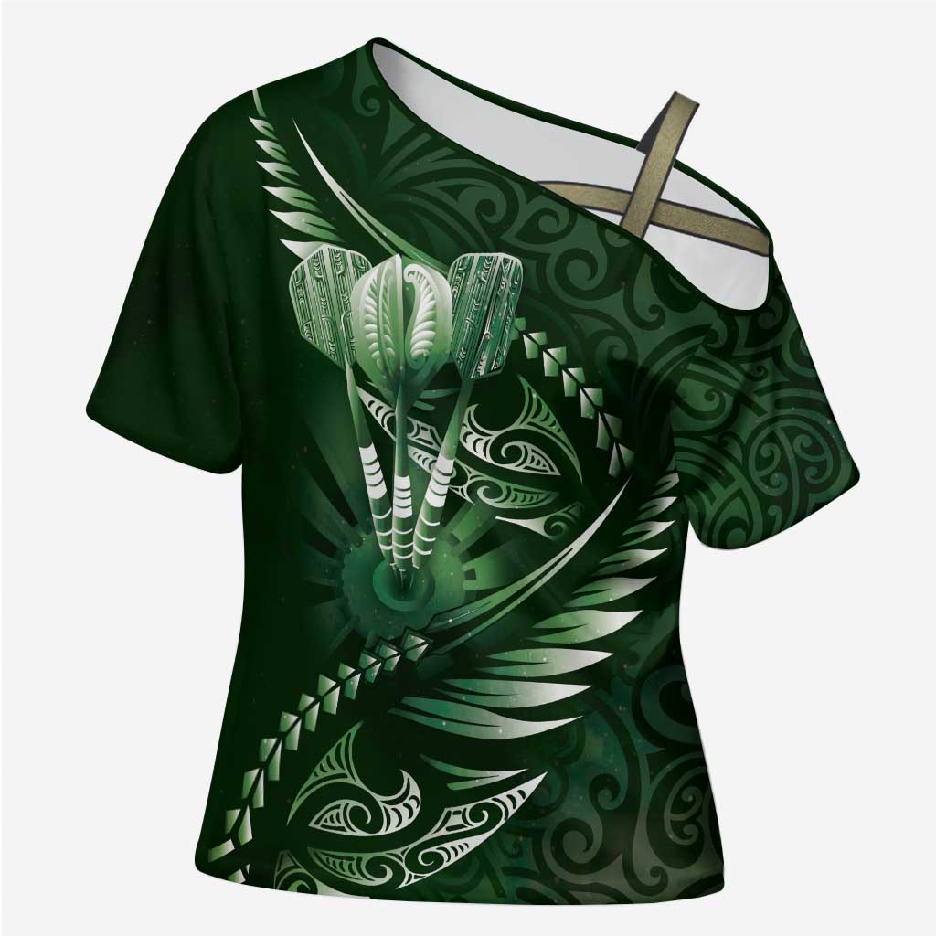 Personalised All Green New Zealand Darts Cross Shoulder Shirt Aoteroa Fern Maori Galaxy Style - Polynesian Pride