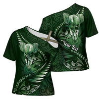 Personalised All Green New Zealand Darts Cross Shoulder Shirt Aoteroa Fern Maori Galaxy Style - Polynesian Pride
