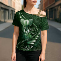 Personalised All Green New Zealand Darts Cross Shoulder Shirt Aoteroa Fern Maori Galaxy Style - Polynesian Pride
