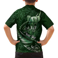 Personalised All Green New Zealand Darts Family Matching Long Sleeve Bodycon Dress and Hawaiian Shirt Aoteroa Fern Maori Galaxy Style