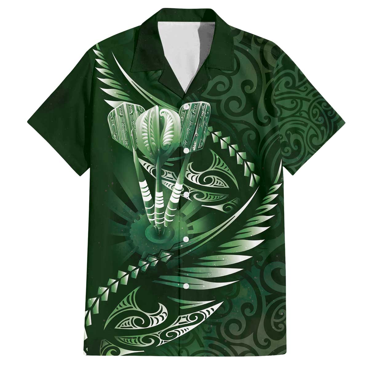 Personalised All Green New Zealand Darts Family Matching Off The Shoulder Long Sleeve Dress and Hawaiian Shirt Aoteroa Fern Maori Galaxy Style