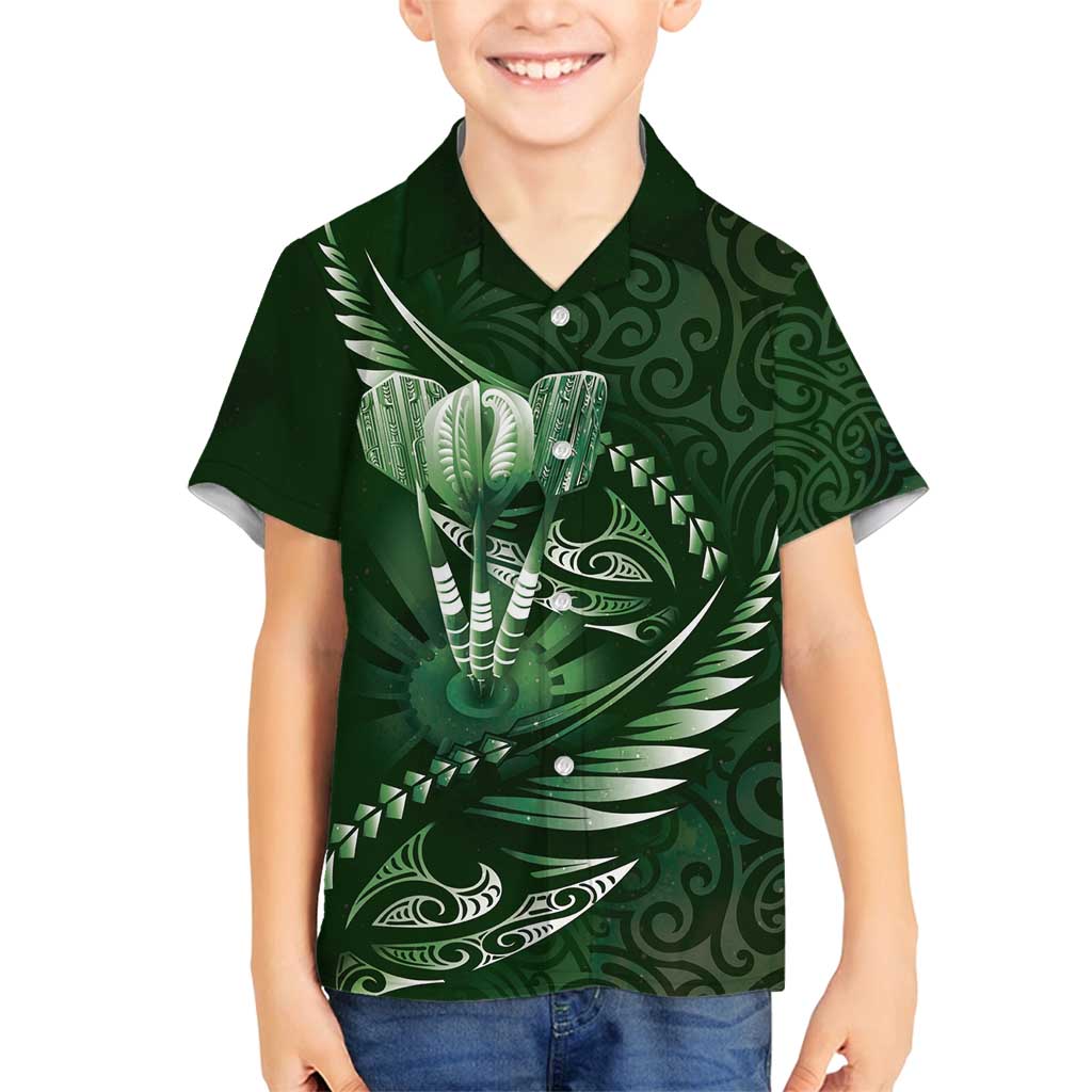 Personalised All Green New Zealand Darts Family Matching Off Shoulder Short Dress and Hawaiian Shirt Aoteroa Fern Maori Galaxy Style