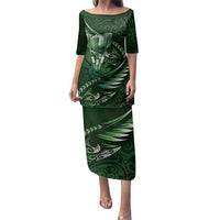 Personalised All Green New Zealand Darts Family Matching Puletasi and Hawaiian Shirt Aoteroa Fern Maori Galaxy Style