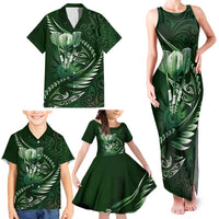 Personalised All Green New Zealand Darts Family Matching Tank Maxi Dress and Hawaiian Shirt Aoteroa Fern Maori Galaxy Style