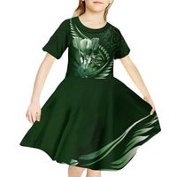 Personalised All Green New Zealand Darts Kid Short Sleeve Dress Aoteroa Fern Maori Galaxy Style