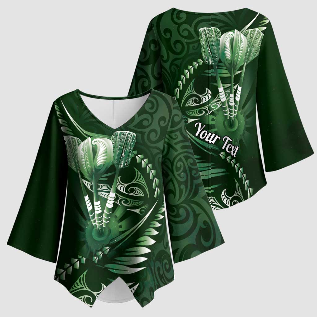 Personalised All Green New Zealand Darts Kimono Sleeve Blouse Aoteroa Fern Maori Galaxy Style - Polynesian Pride