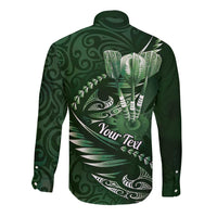 Personalised All Green New Zealand Darts Long Sleeve Button Shirt Aoteroa Fern Maori Galaxy Style